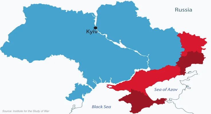 Мапа кордону між Ростовською областю та окупованими територіями Донеччини й Луганщини