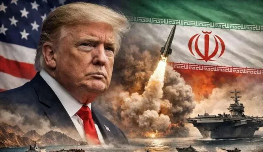 Дональд Трамп на фоне конфронтации США с Ираном: ракета, авианосец и флаги