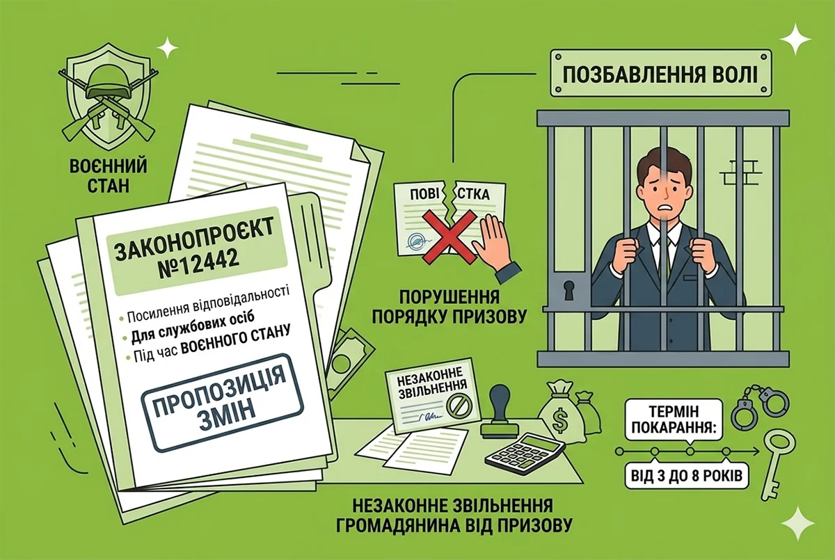 Інфографіка законопроєкту №12442 про кримінальне покарання за незаконне звільнення від призову