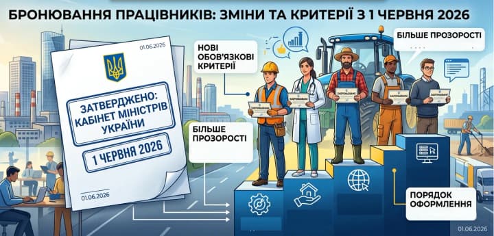 Інфографіка про нові критерії бронювання працівників затверджені Кабміном з 1 червня