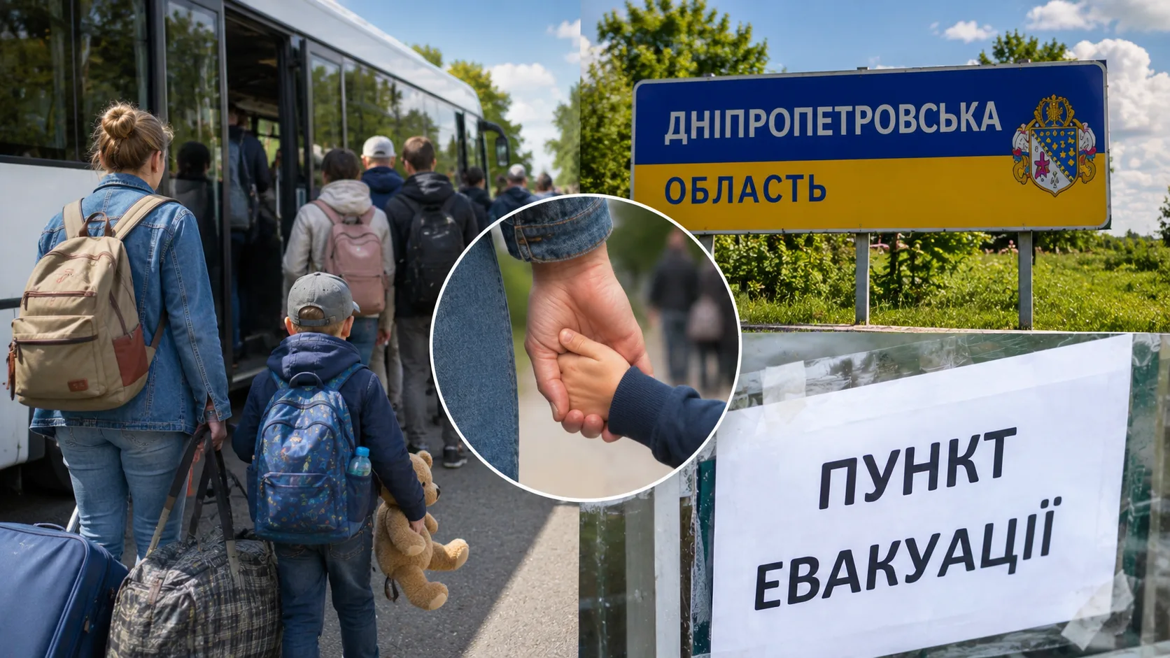 Евакуація родин з дітьми з Дніпропетровщини біля пункту евакуації