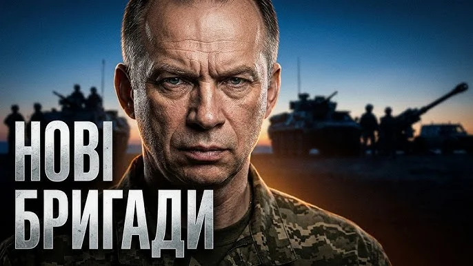 Олександр Сирський на тлі техніки ЗСУ з написом Нові бригади