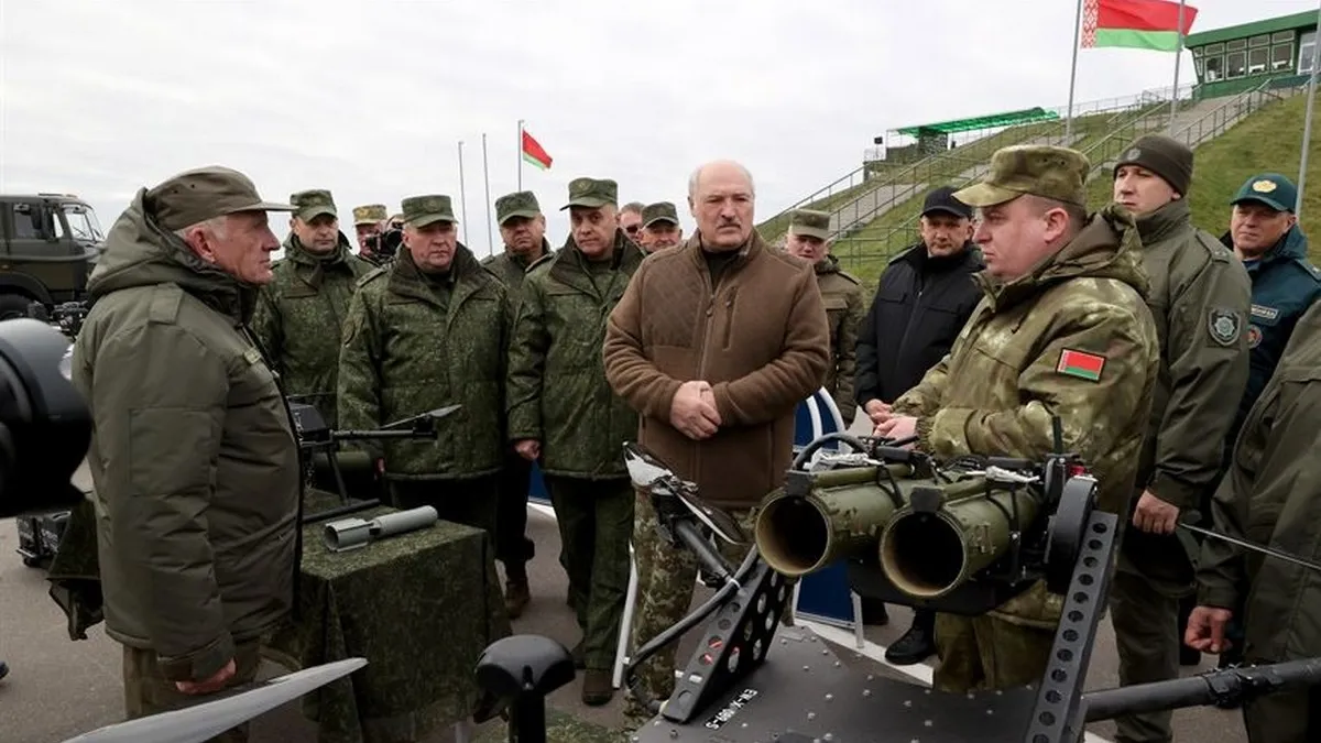 Олександр Лукашенко з білоруськими військовими біля ракетної установки
